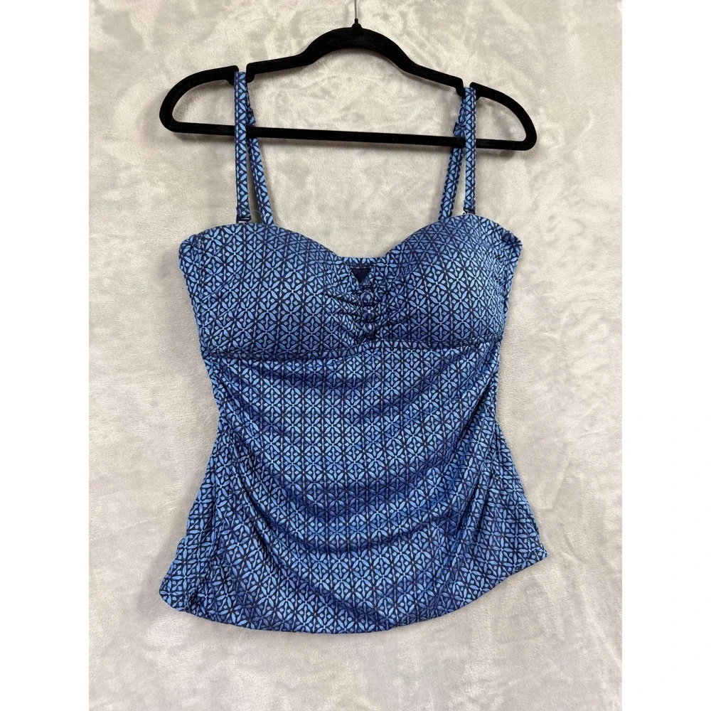 NWOT La Blanca Women's Charmed Coast Printed Bandeau Tankini Top Ruched 10 $105